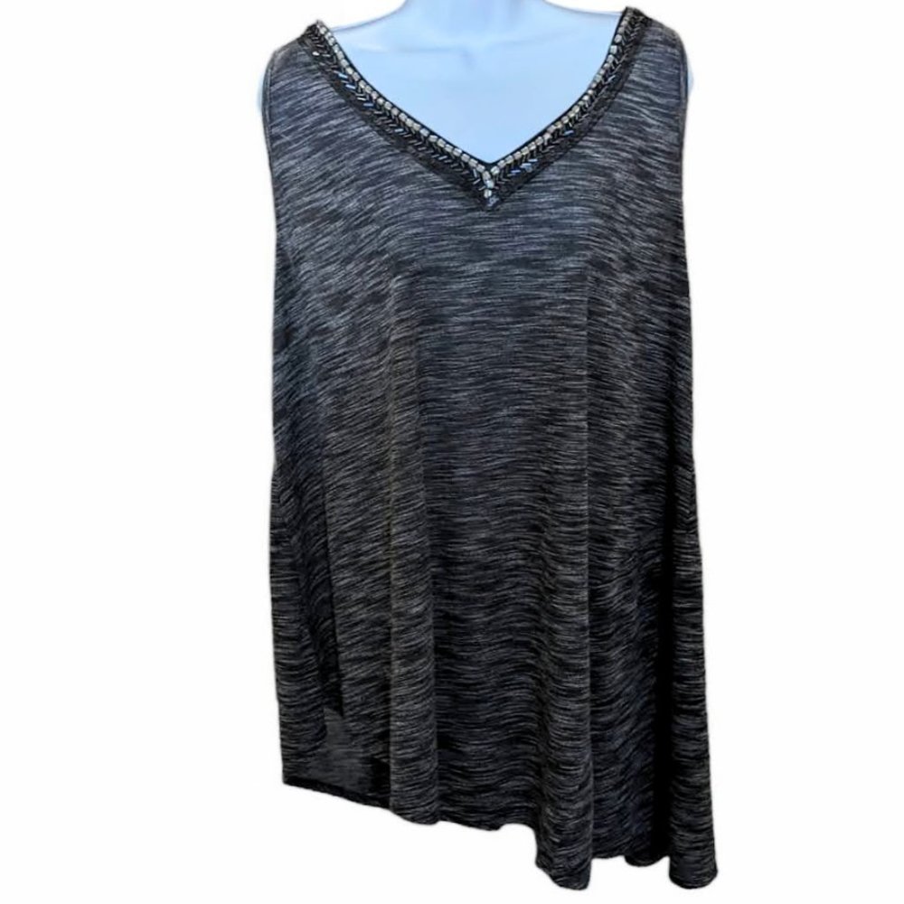 Lane Bryant Asymmetrical  Tunic - Tank, Dark & Light Gray Beads sz 18/20